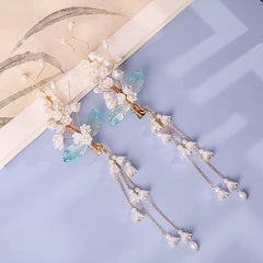 Vintage Chinese Style Hanfu Hairpin with Faux Pearl Flower Leaf