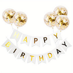 Happy Birthday Bronzing Pull Flag Sequin Balloon Set