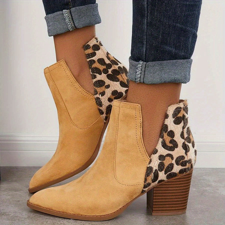 Women's Snakeskin Ankle Boots V cut Stacked Heels