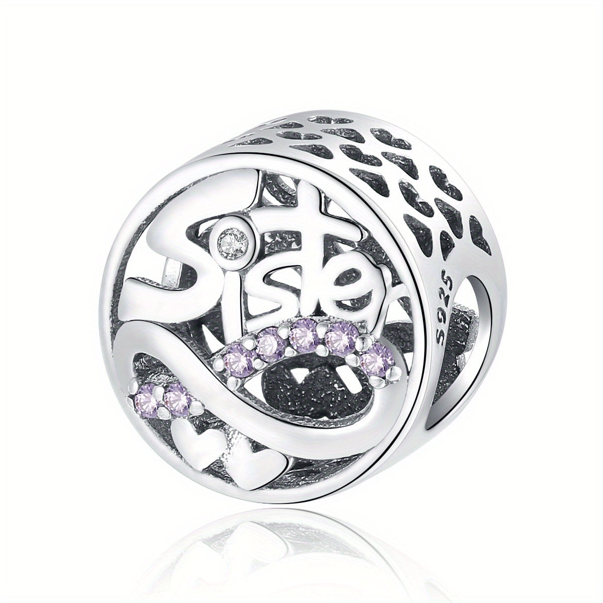 925 Silver Purple Rhinestone Sister Charm DIY Accessory