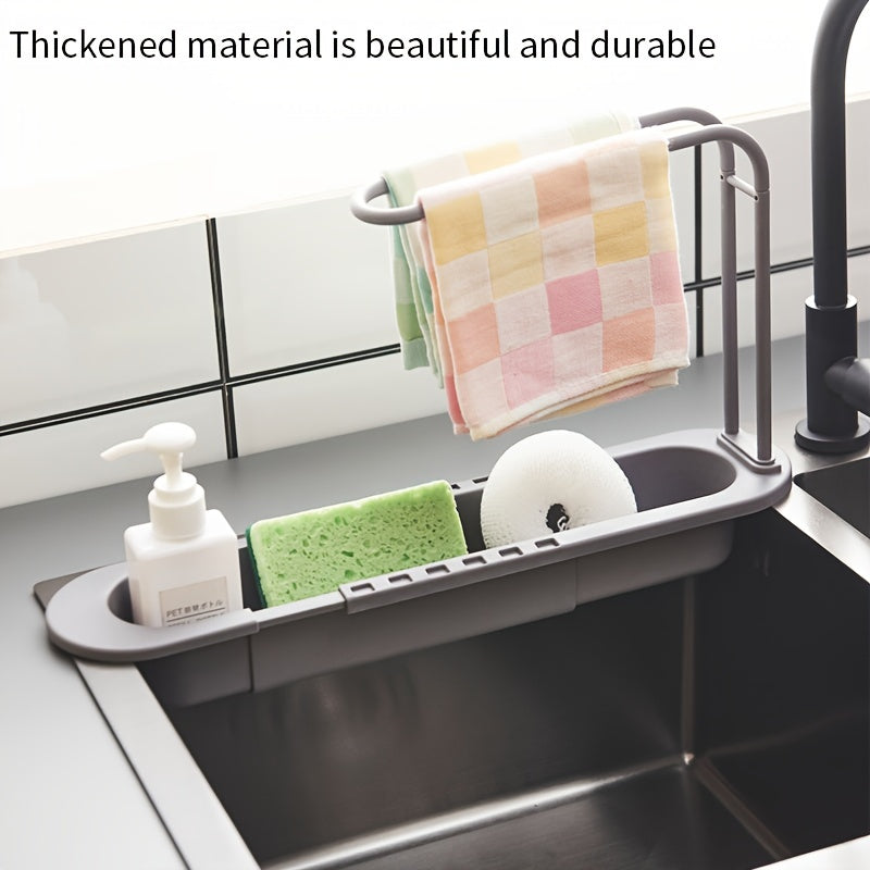 Kitchen Sink with Towel Rod and Telescopic Storage Rack