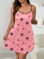  Butterfly Print Round Neck Sleep Dress