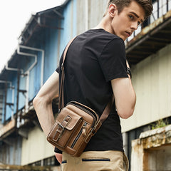 Cowhide Boy Satchel Leather Shoulder Bag Men's Retro Vertical Messenger Bag