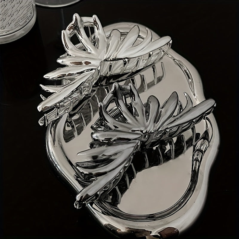 Silvery Hair Claw Glossy Hair Claw Nonslip Shark Claw For Ponytail Holder