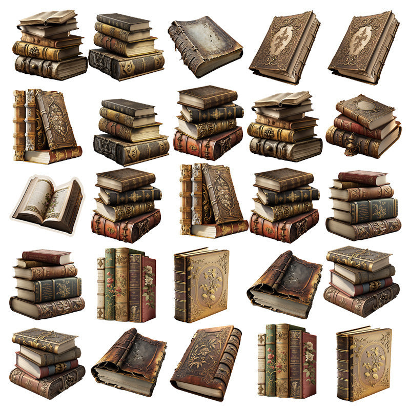50pcs Vintage Book Waterproof Journal Stickers Books And Teapots