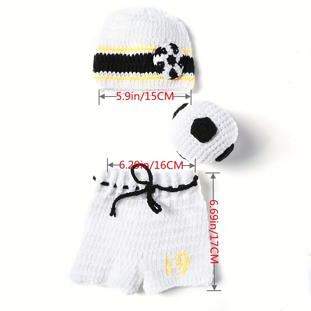 Newborn Baby Football Suit Photography Props Baby Hand knitted Hat Shorts Ball