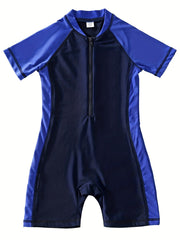 Boys Short Sleeve Zipper One Piece Swimsuit