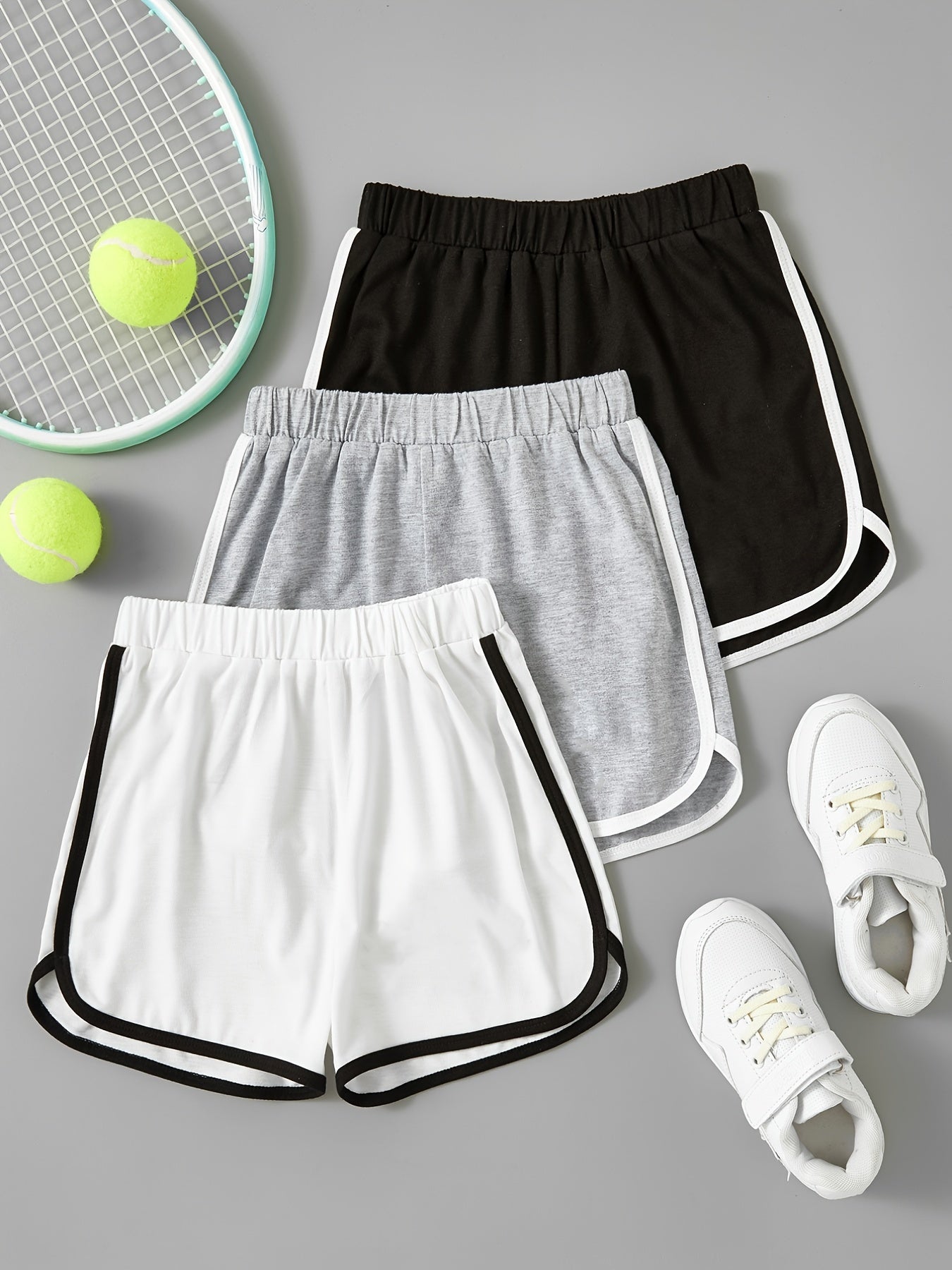 3pcs Girls Elastic Waist Sports Shorts for Summer