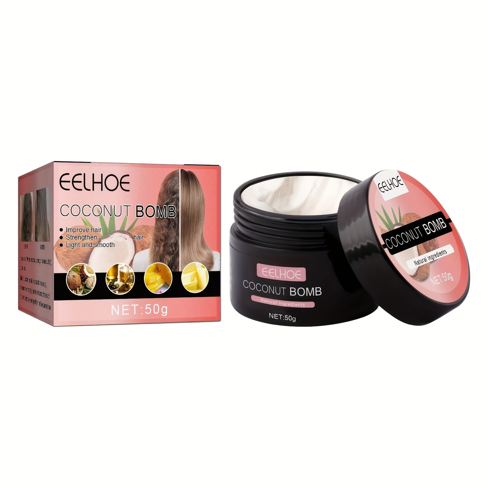 50g Coconut Bomb Hair Mask Repairs Dry & Damaged Hair, Makes Hair Smooth