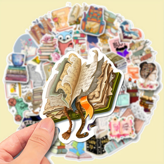 50pcs Unique Book Reading Stickers for Laptops Cars Water Bottles