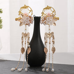 Flower Leaf Pearls Hairpins Tassel Hanfu Dress Hairclip