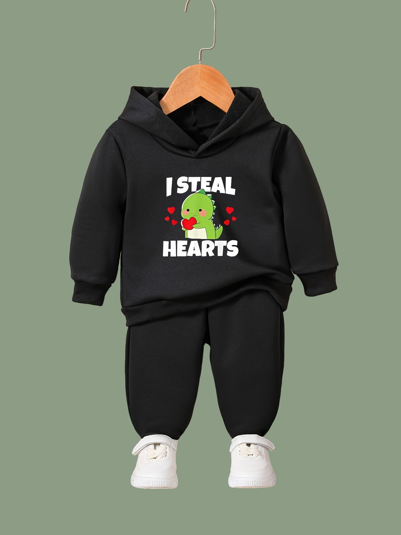 2pcs Dino Graphic Hoodies Pants Set Spring Fall Sports Gift Girls