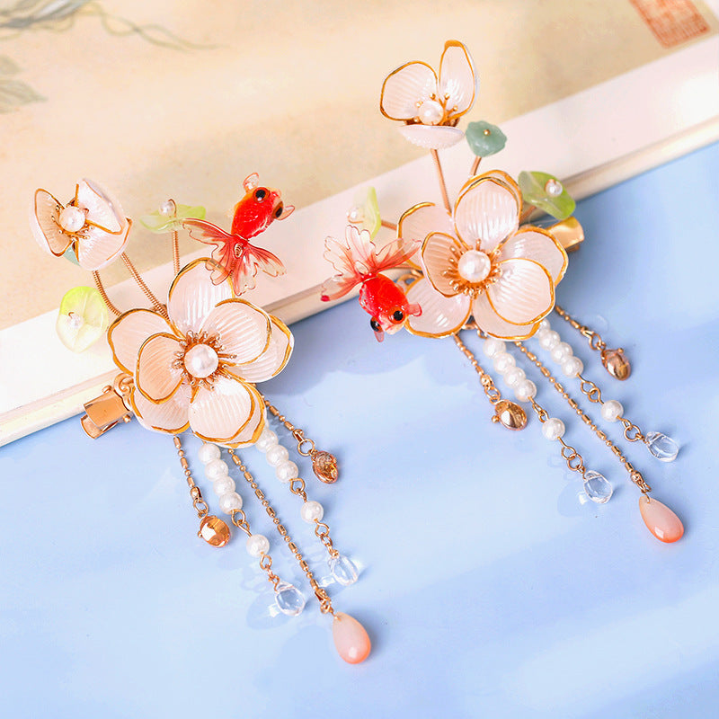 Vintage Flower Leaf Tassel Hairpin Chinese Style Hanfu Hairclip