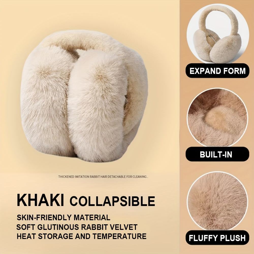 Winter Warm Beige Foldable Earmuffs for Outdoor Activities