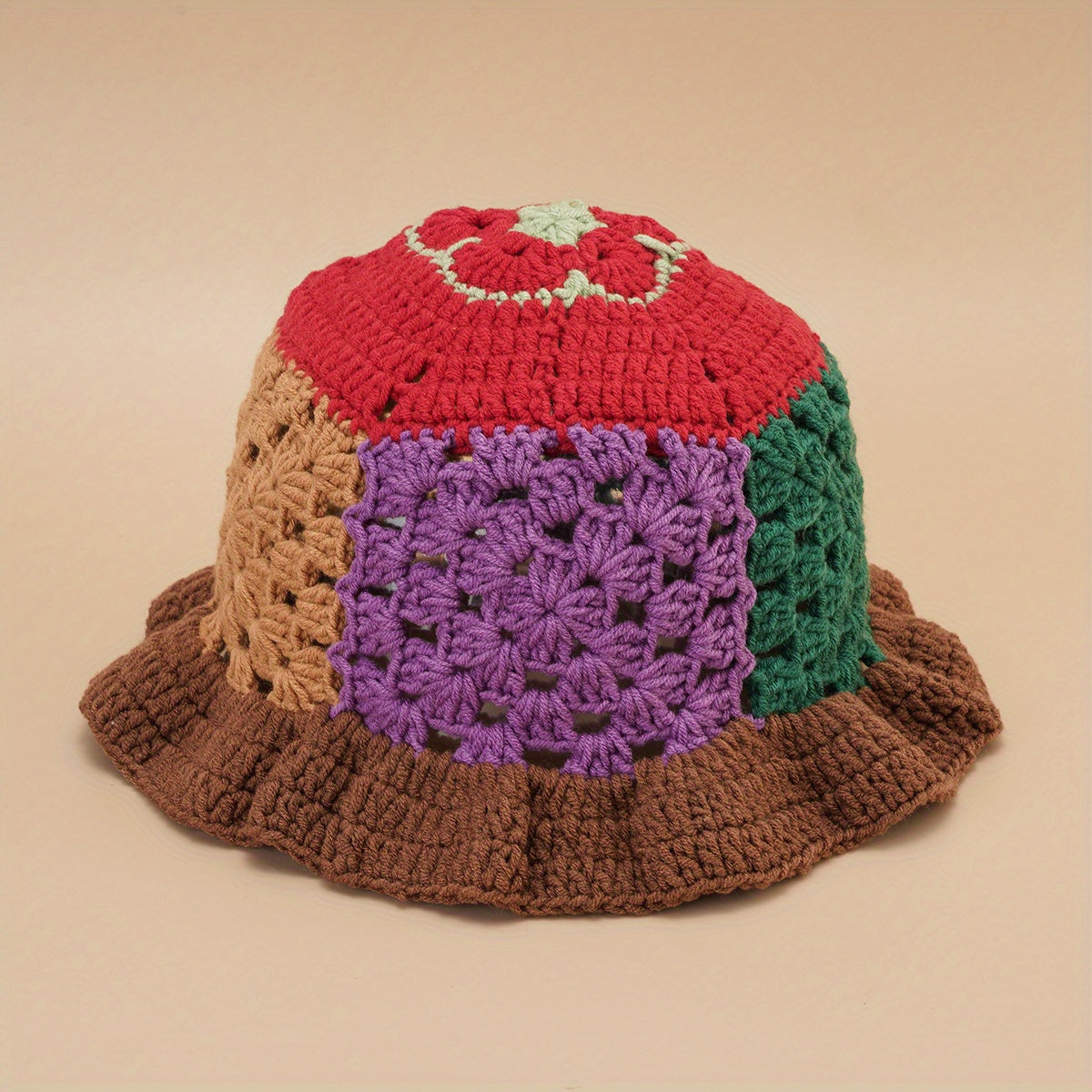 Hollow Crochet Flower Bucket Hat Block Knitted Basin Hat
