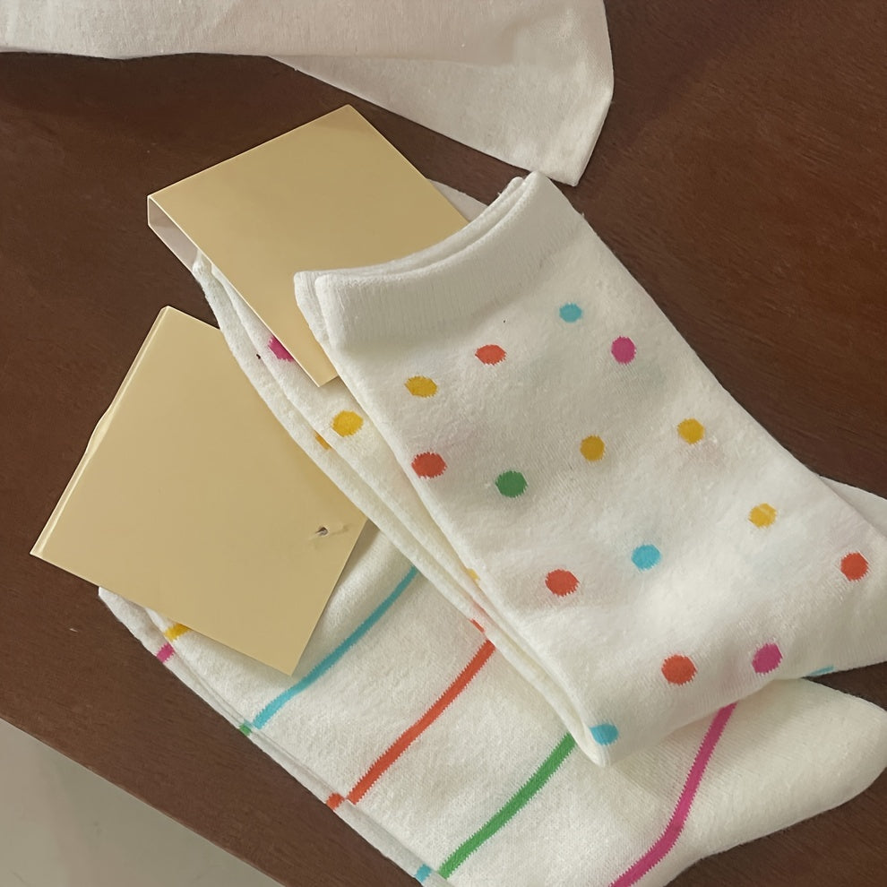 3 Pairs Polka Dot & Striped Socks Women's Mid Tube Socks