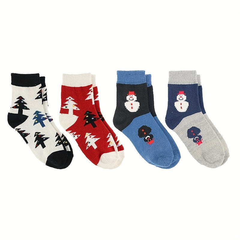 4 Pairs Snowman Print Socks Women's Christmas Crew Stockings