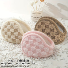 Women's Plush Earmuffs Soft Checkered Pattern Windproof & Warm Fit Cold Weather