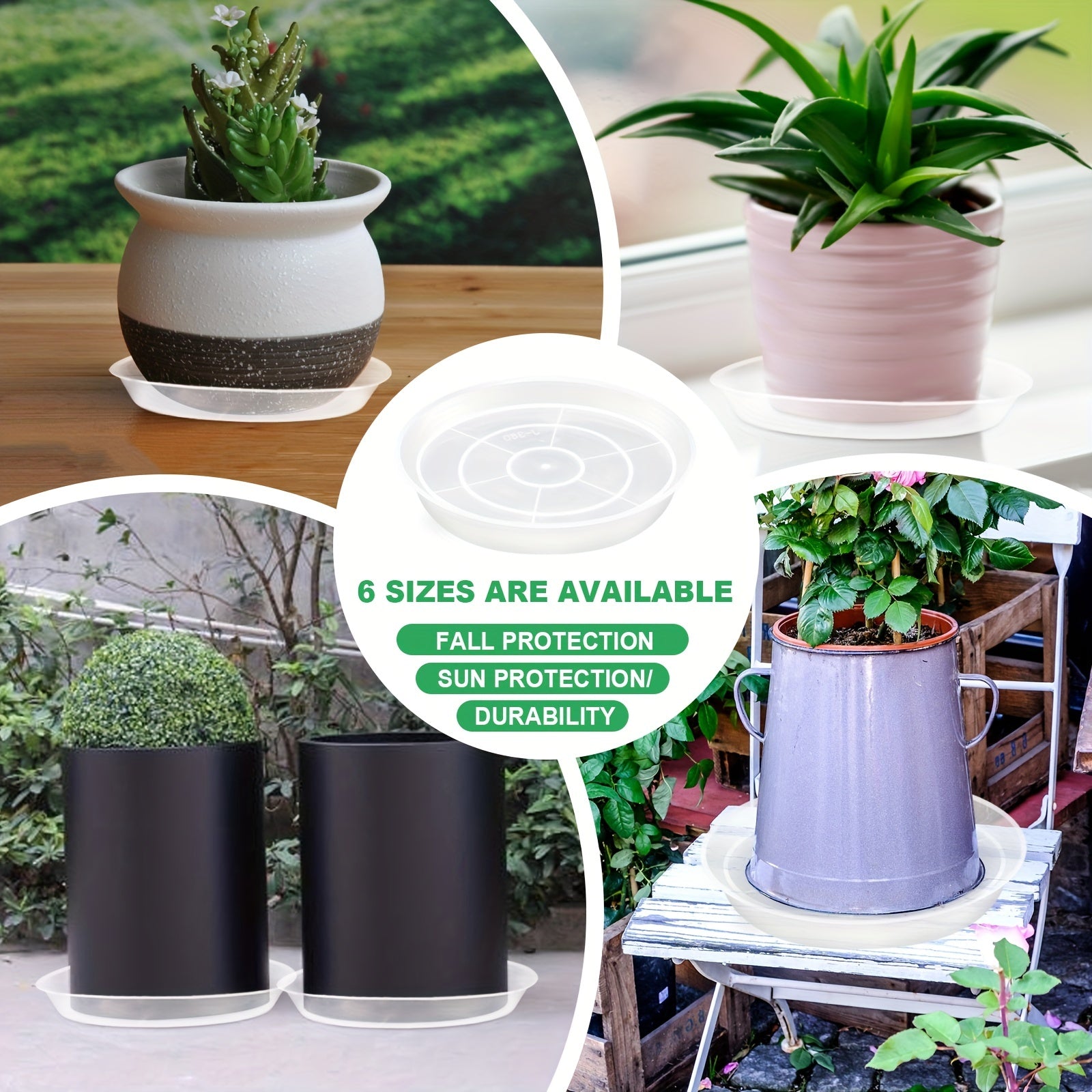 6pcs 15-24cm Plant Saucer Plastic Tray Sturdy Flower Pot Container