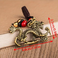 Vintage Zodiac Dragon Fengshui Coin Keychain Brass Car Key Chain