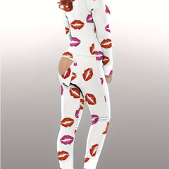 Print Buttons Jumpsuit Deep V Pajamas Women's Sleepwear