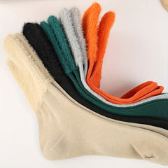 5 Pairs Fuzzy Solid Socks Warm Mid Tube Women's Stockings