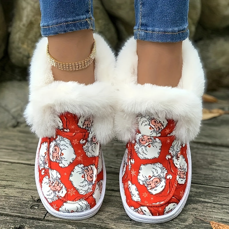 Women's Christmas Santa Print Warm Low Top Sneakers