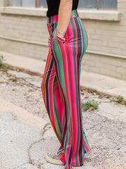 Women's Plus Colorful Stripe Print Flared Leg Pants