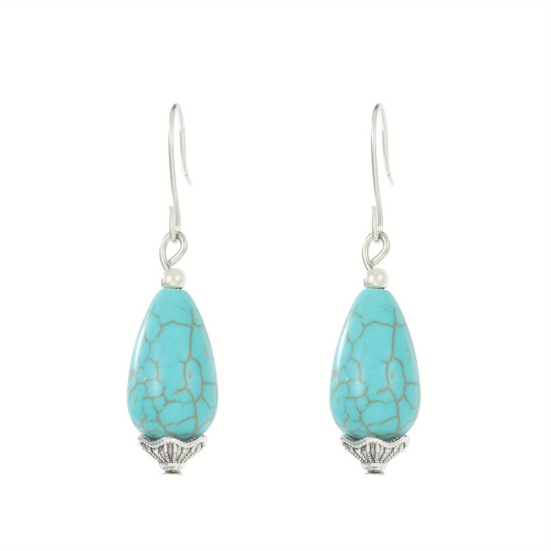 Turquoise Bohemian Hook Earrings Silver Plated Jewelry