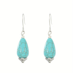 Turquoise Bohemian Hook Earrings Silver Plated Jewelry