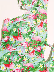  Sexy One Piece Swimsuit Women's Plus Tropical Print Cap Sleeve V Neck