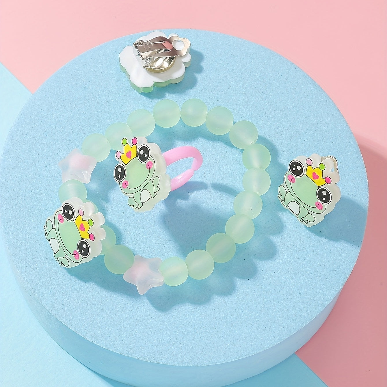 Frog Hair Clip Jelly Bracelet Hair Tie Ring Baby Girls Set