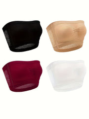 4 Pack Plus Size Sports Bra Set Solid Anti-slip Bandeau Seamless