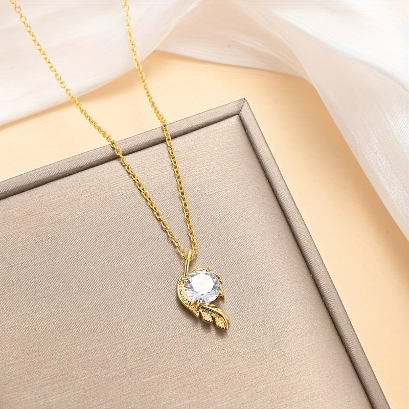 Women's Feather Pendant Necklace Birthday Gift Wedding Jewelry