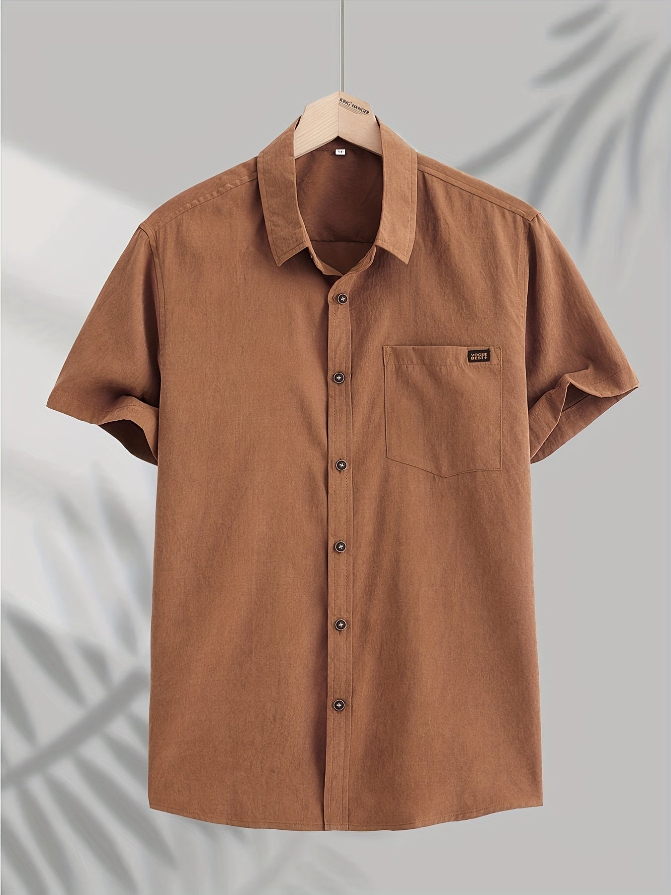 Men's Lapel Shirt with Chest Pocket Short Sleeve Button Up