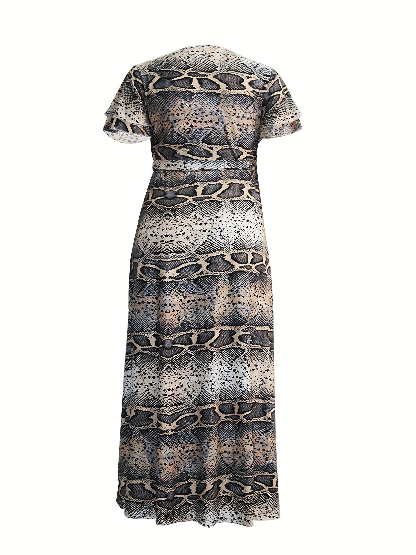  Snake Skin Print Maxi Dress With Belt