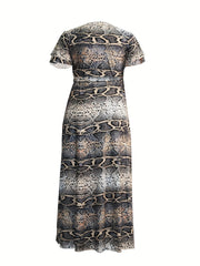  Snake Skin Print Maxi Dress With Belt