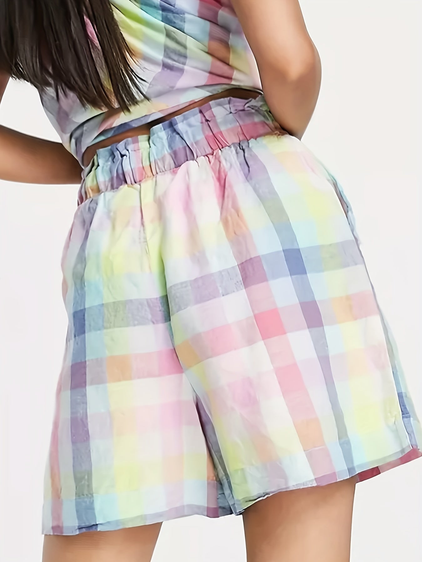 Plaid Ruffle Trim Drawstring Shorts for Women