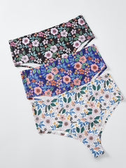 3 Pack Plus Size Ditsy Floral Print Panties Set Medium Stretch