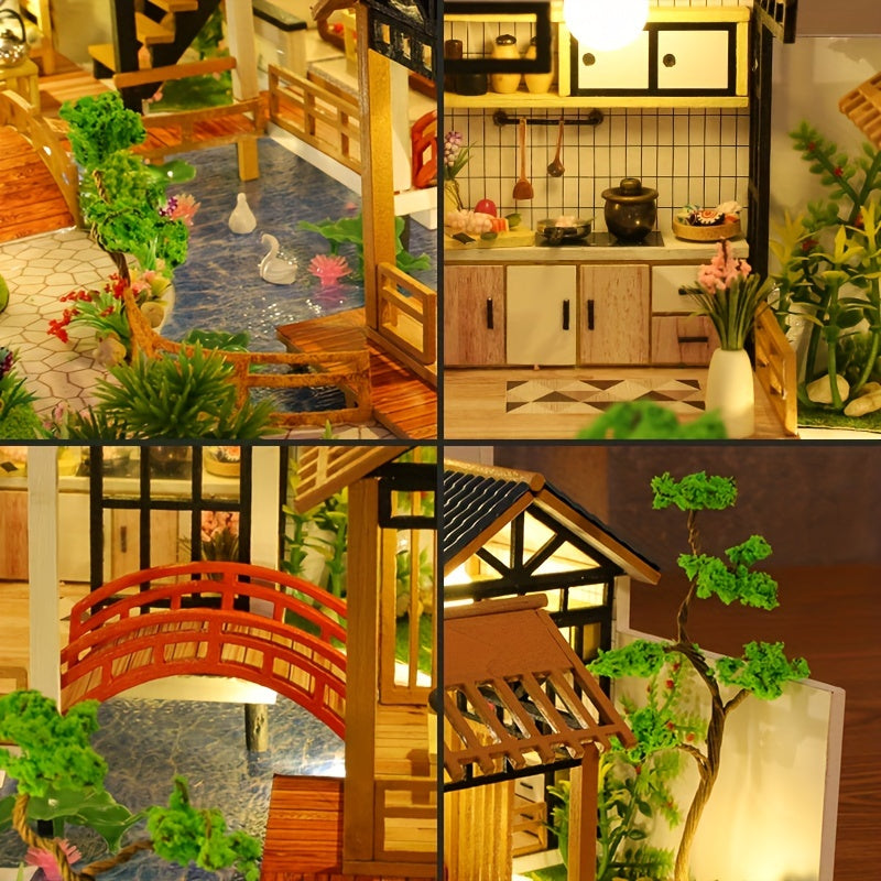 3D Puzzle Chinese Style Villa Yard Dollhouse Kit DIY Toy