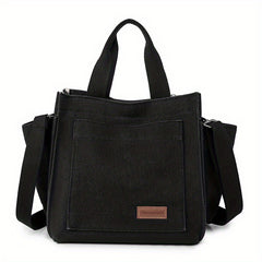 Letter Patch Canvas Crossbody Bag Women's Handbag
