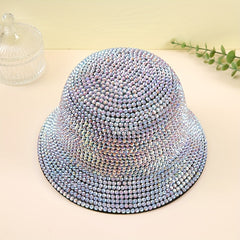 Rhinestone Sparkling Bucket Hat Silvery Hip Hop Sun Hat