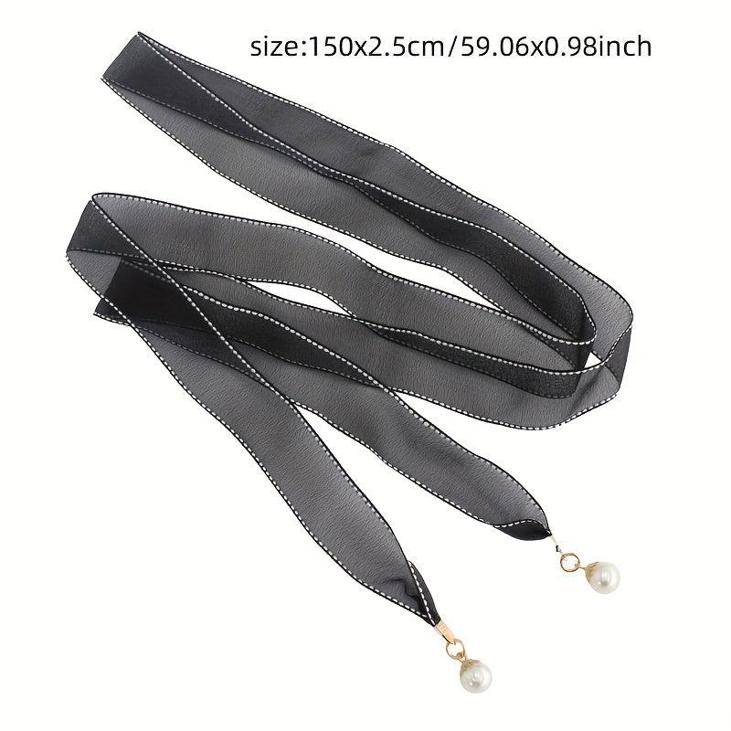Faux Pearl Pendant Sash Belt Ribbon Bow Belts for Women