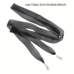 Faux Pearl Pendant Sash Belt Ribbon Bow Belts for Women
