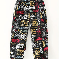 Girls Graffiti Style Loose Joggers Sweatpants High Waist Trousers