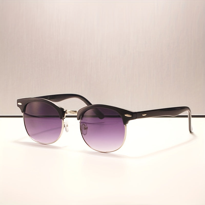 Round Frame Sunglasses Gradient Lens Rivet Decor Glasses UV400