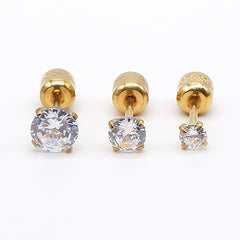 Round Zircon Stud Earrings Stainless Steel Plated Artificial Diamond Earrings