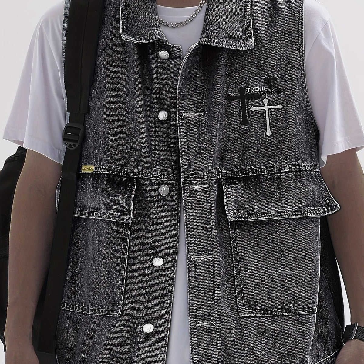 Men's Denim Vest Casual Street Style Big Pockets Turn-Down Collar Waistcoat