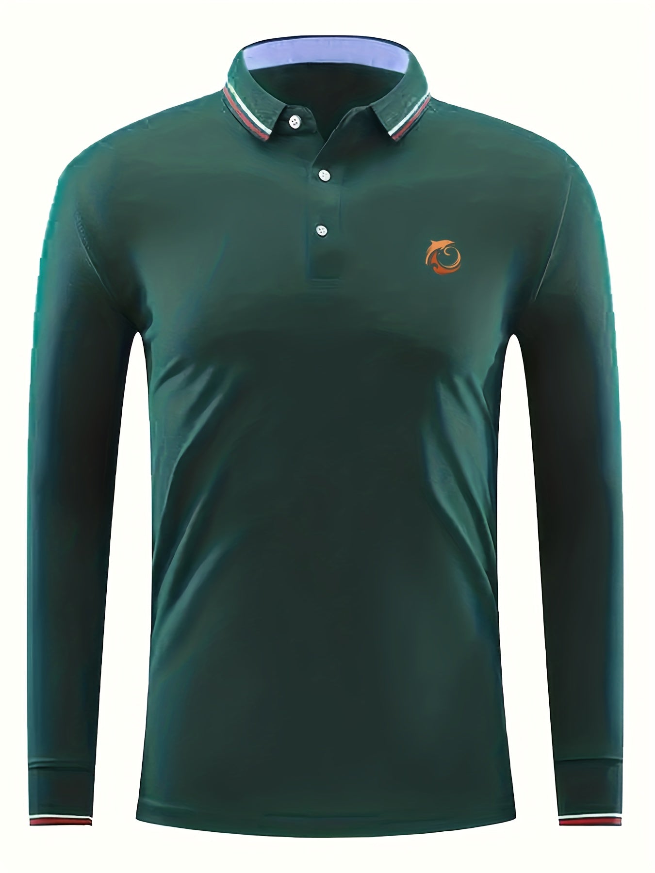 Men's Dolphin Print Casual Button Up Long Sleeve Polo Shirt