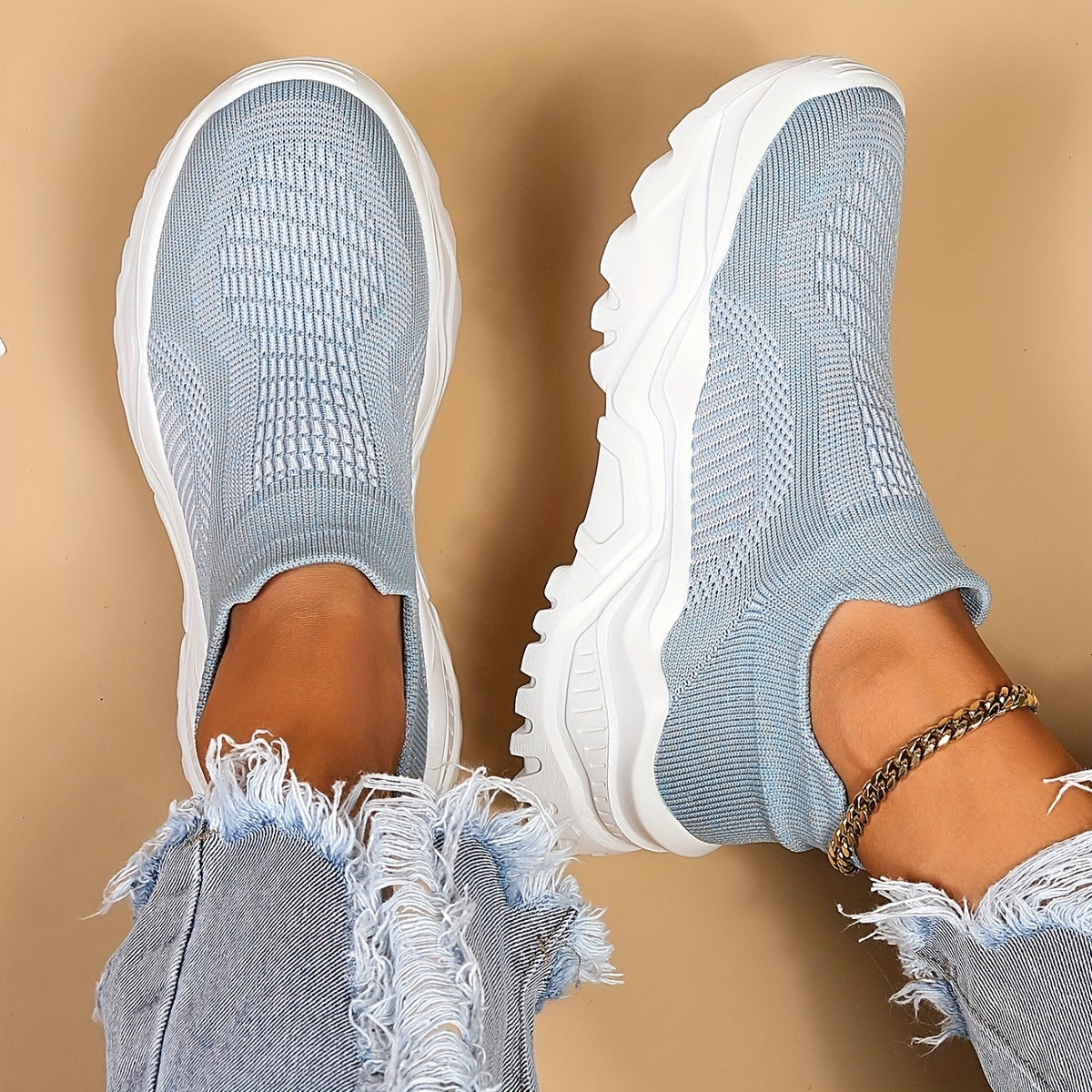 Women's Knitted Textured Running Shoes Lightweight Slip On Casual Sneakers
